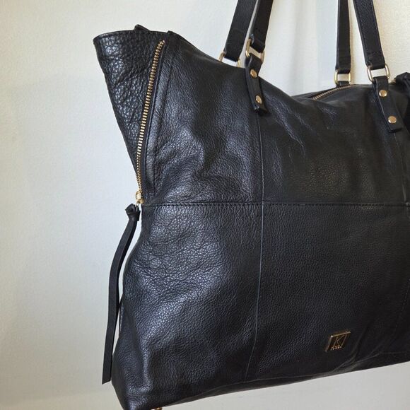 EUC LIKE NEW KOOBA BLACK PEBBLED GENUINE LEATHER LARGE TOTE BAG - Picture 6 of 16